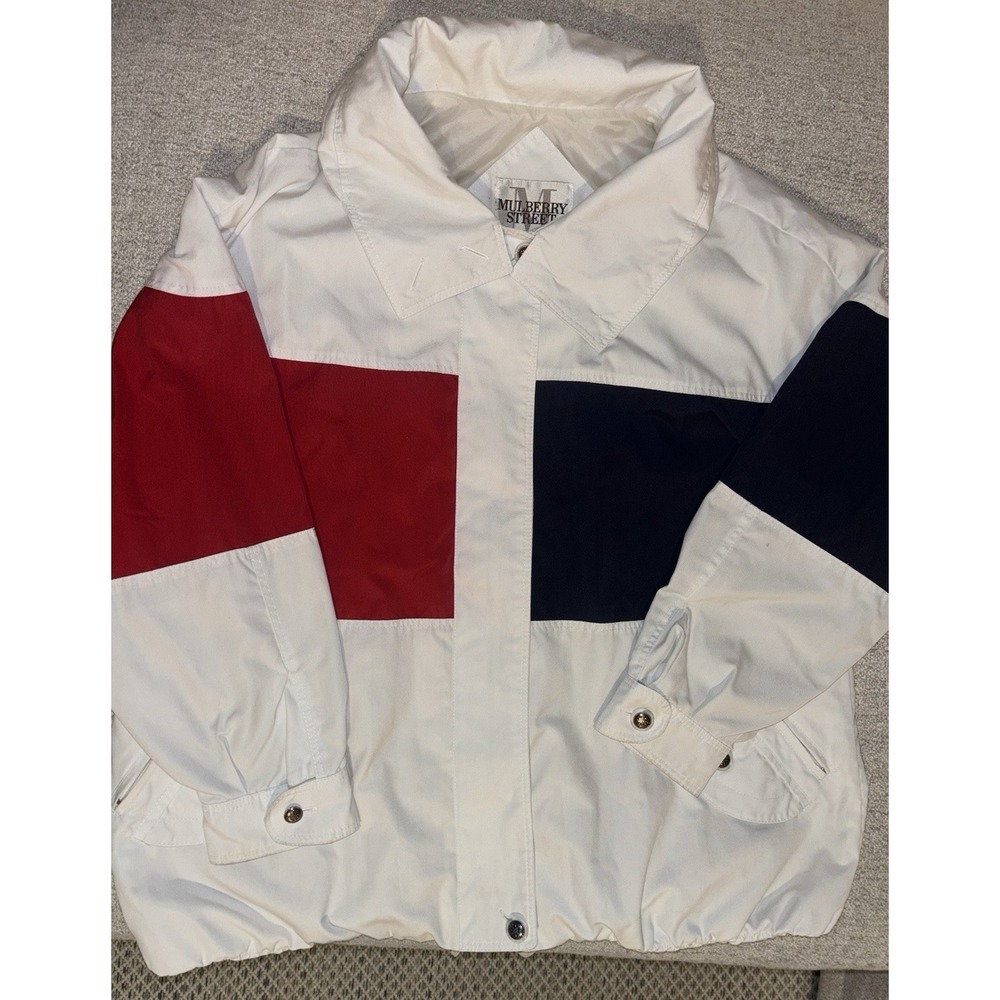 Vintage Mulberry Street Corduroy White Blue Red Stripe Block Jacket Medium